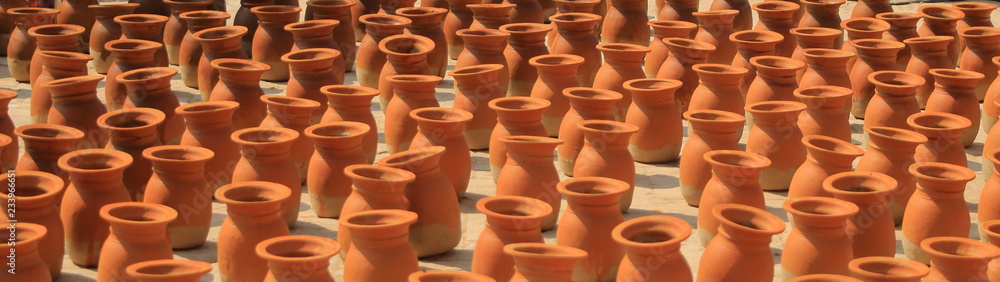 Stacks of clay flowerpots in Kathmandu, Nepal Stacks of clay flowerpots in Kathmandu, Nepal