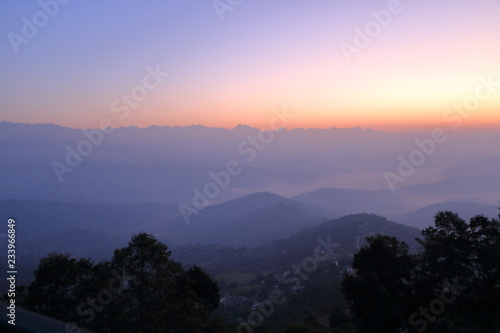 Beautiful first light from sunrise on Himalaya mountain range, Nepal