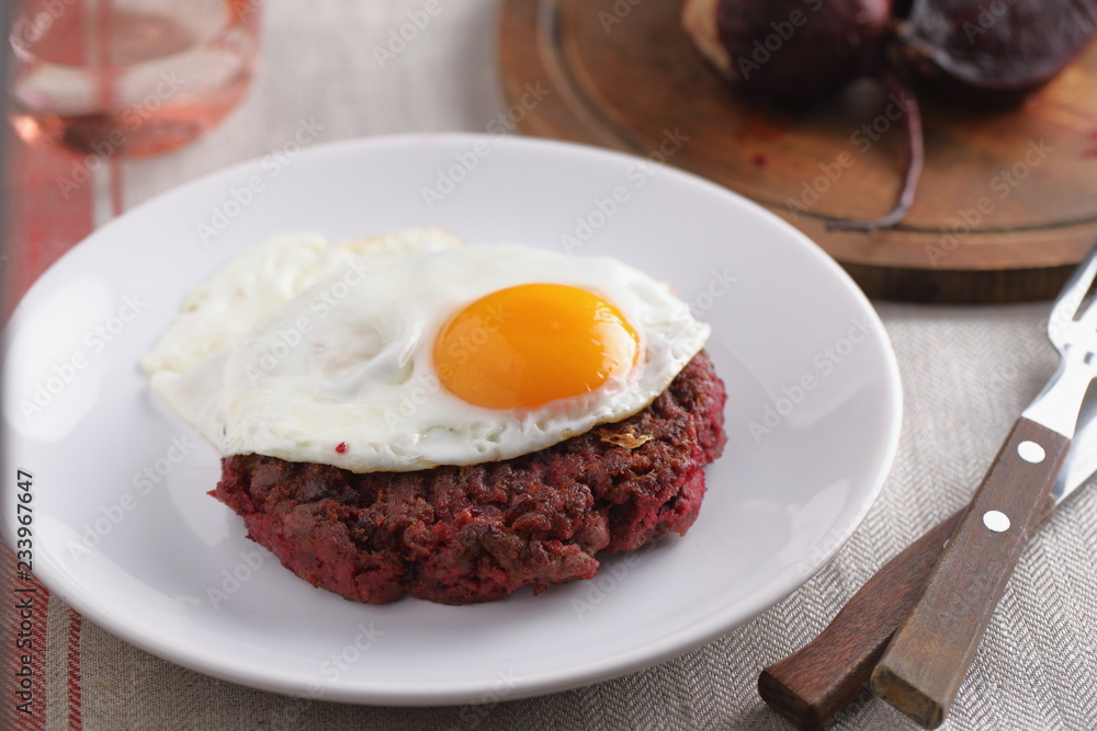 Swedish beef burger Biff a la Lindstrom Swedish beef burger Biff a la Lindstrom