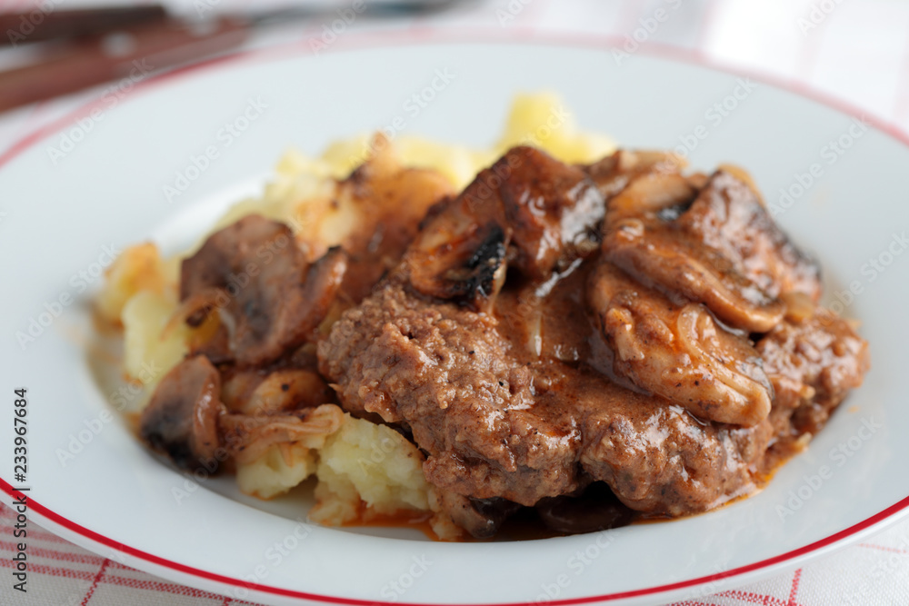 Salisbury steak with mashed potato Salisbury steak with mashed potato