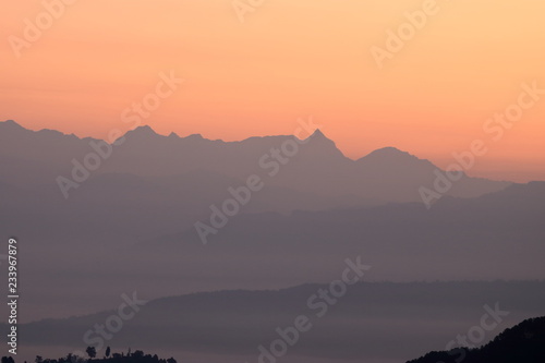 Beautiful first light from sunrise on Himalaya mountain range, Nepal photo