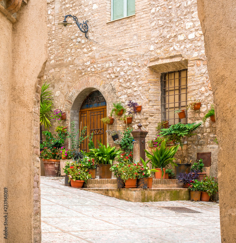Picturesque sight in Trevi, ancient village in the Umbria region of Italy.