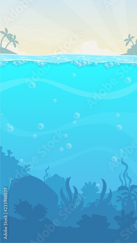 Underwater landscape, vector illustration. Beautiful undersea location.