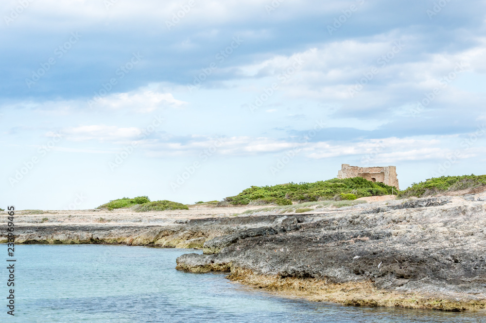 Torre Pozzelle beach and its bay at sunset in Ostuni Salento Italy Torre Pozzelle beach and its bay at sunset in Ostuni Salento Italy