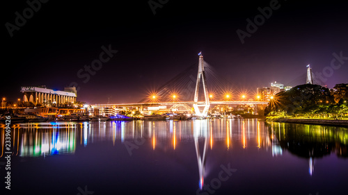 ANZAC Bridge night time long exposure. Relfection of city lights. photo