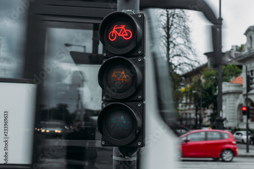 Traffic light with bike sign for cyclists in the city
