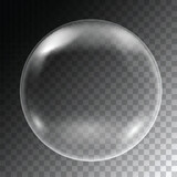 Realistic illustration of soap bubbles of round shape with reflections, isolated on transparent background