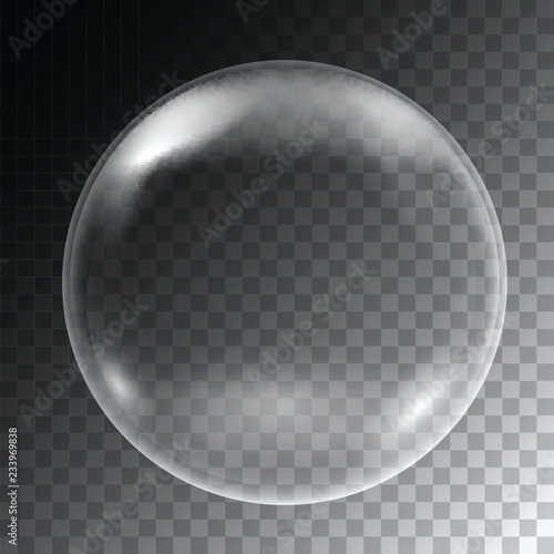 Realistic illustration of soap bubbles of round shape with reflections, isolated on transparent background photo