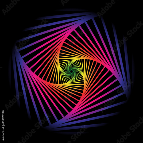 Inward concentric  rotating  spirally squares abstract geometric background . stairs optical illusion pattern.