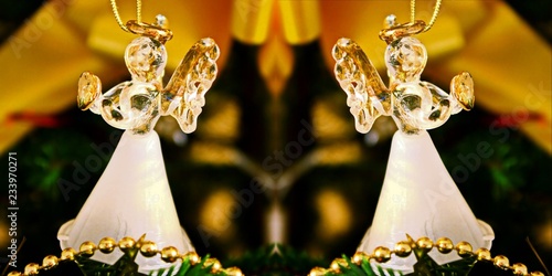 Toy glass angel decoration on the xmas tree