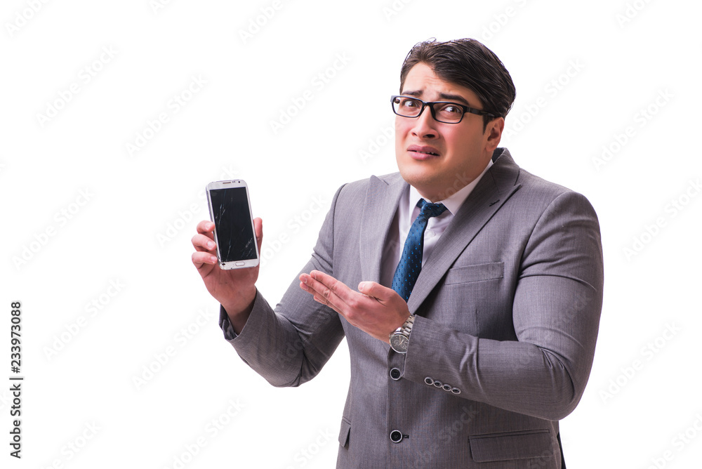 Businessman with mobile phone isolated on white Businessman with mobile phone isolated on white