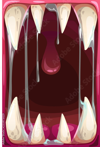 Creepy predator monster mouth with jaws. Scary vector background.