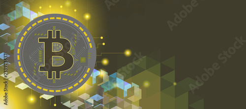 Bitcoin and blockchain banner illustration