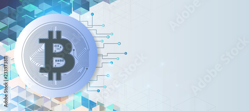 Bitcoin and blockchain banner illustration