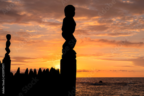 Woodend Carved Statues at Pu'uhonua O Honaunau National Historic Park, the Big Island, Hawaii photo