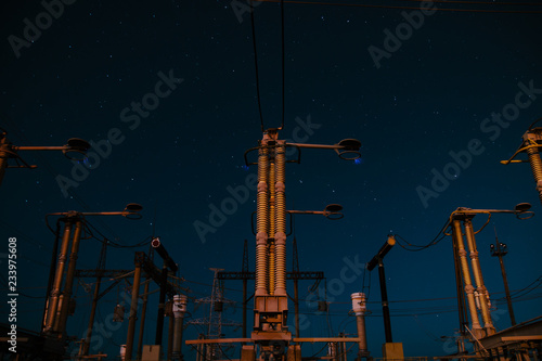Electrical substation at night on long exposure shot