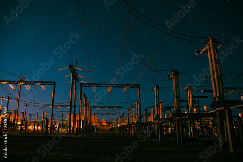 Electrical substation at night on long exposure shot