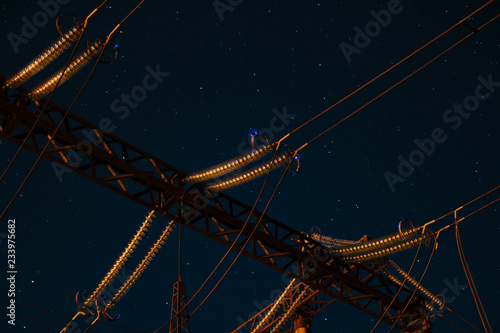 Electrical substation at night on long exposure shot