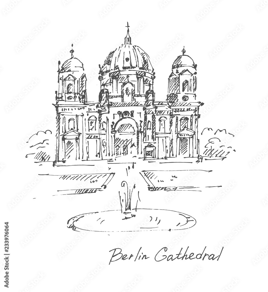 Hand drawn Berlin Cathedral. Berlin landmark. Vector illustration. Sketch. Vector.
