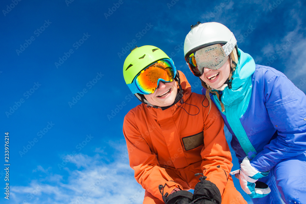 a couple on mountain vacation. Dolomiti Superski, Itlay a couple on mountain vacation. Dolomiti Superski, Itlay