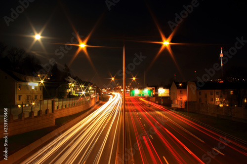 Night light trails on an highway