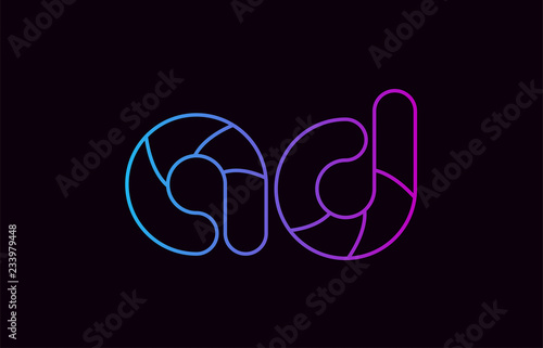 alphabet letter combination ad a d logo company icon design in blue and pink