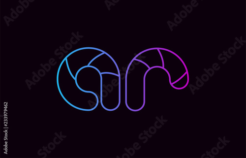 alphabet letter combination ar a r logo company icon design in blue and pink