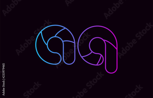 alphabet letter combination aq a q logo company icon design in blue and pink