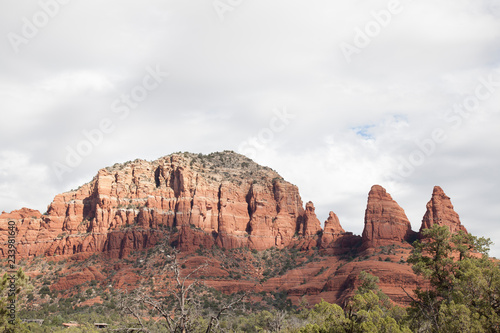 view of red rock formations called Elephant and Two Nuns  along Little Horse Trail  in Sedona Arizona