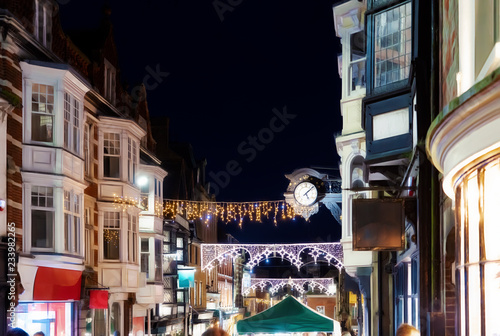 Winchester High Street at night at the start of the Christmas season