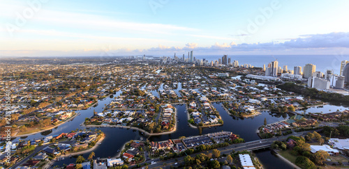 Fotografie Superb view towards Broadbeach and Surfers Paradise in the Gold Coast at sunrise
