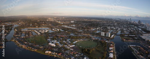 Panoramic view of the Gold Coast residential area at sunrise
