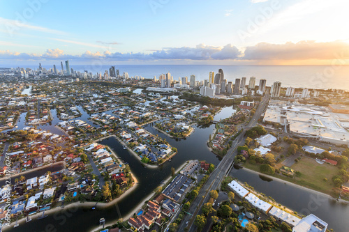 Bilde på lerret Superb view towards Broadbeach and Surfers Paradise in the Gold Coast at sunrise