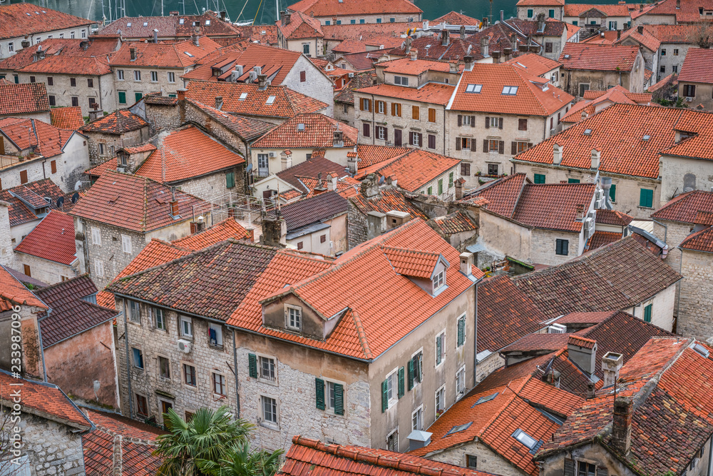 Red tiled roofs of Kotor Old town houses Red tiled roofs of Kotor Old town houses