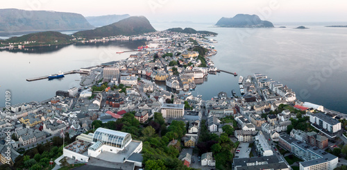 Drone panorama of Aalesund city from Aksla photo