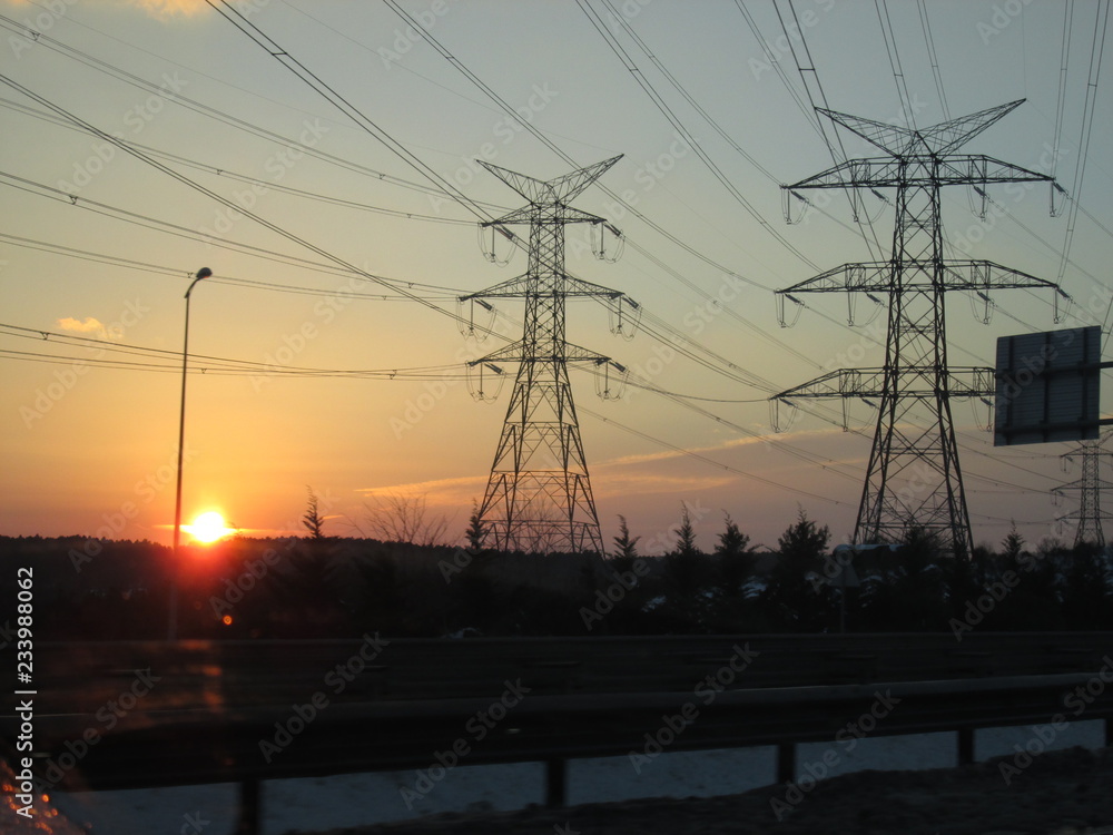 pylons at sunset