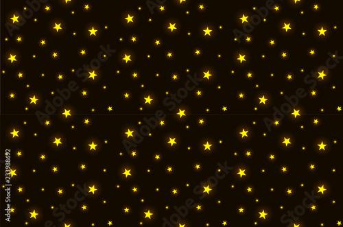 Vector Seamless Pattern: Golden Shining Stars on Dark Night Sky.