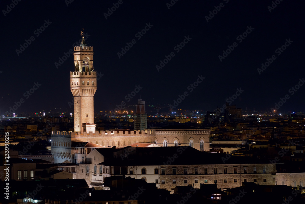 Florence, Italy. View of Old Palace, Palazzo Vecchio, town hall of Florence, Italy