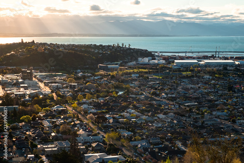 2018, September 29 - Nelson, New Zealand, View of Nelson Town at sunset. photo