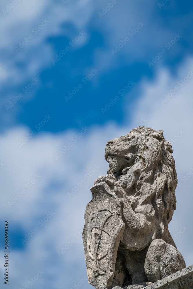 Ancient lion statue in Perast