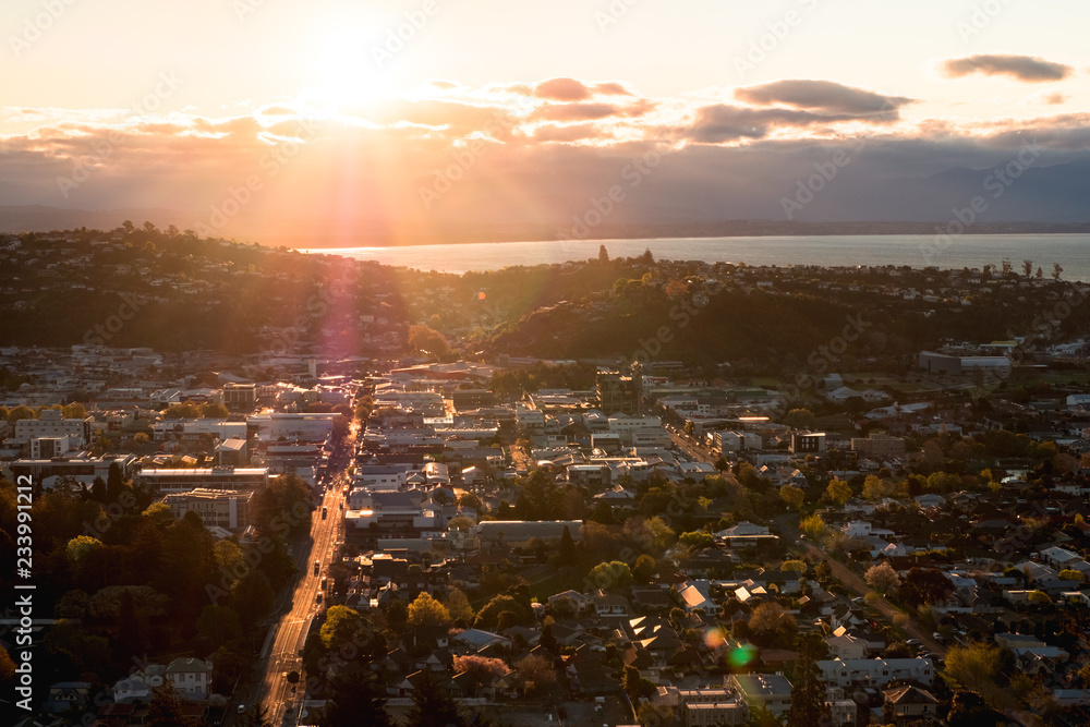 2018, September 29 - Nelson, New Zealand, View of Nelson Town at sunset.