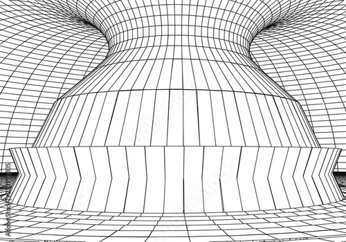 Tunnel or wormhole. Digital 3d wireframe tunnel. 3D tunnel grid. Network cyber technology. Surrealism. Background abstract vector image