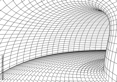 Tunnel or wormhole. Digital 3d wireframe tunnel. 3D tunnel grid. Network cyber technology. Surrealism. Background abstract vector image