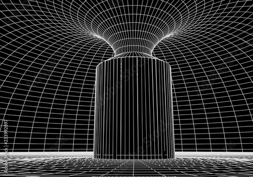 Tunnel or wormhole. Digital 3d wireframe tunnel. 3D tunnel grid. Network cyber technology. Surrealism. Background abstract vector image