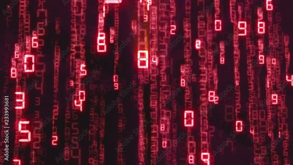 Binary rain, streams of red numbers, 4K abstract background, matrix effect.
Binary rain, streams of red numbers, 4K abstract background, matrix effect.