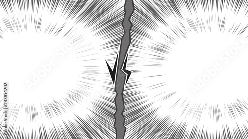 Versus letter background. Cartoon retro design with long fissure and explosion bubbles. Black and white comics explosion background.