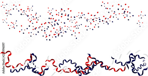 Red, White and Blue ribbon and confetti