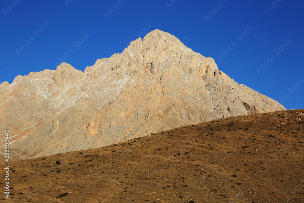 Mount Demirkazik at Aladaglar National Park in Nigde, Turkey. Mount Demirkazik is the most famous mountain in Aladaglar.