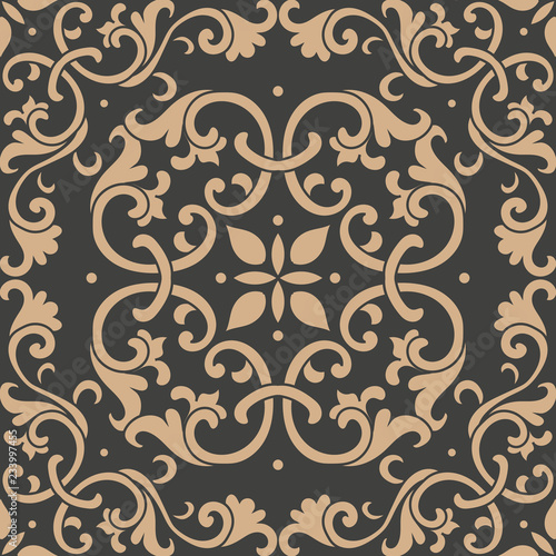 Vector damask seamless retro pattern background botanic garden spiral curve cross leaf frame vine flower kaleidoscope