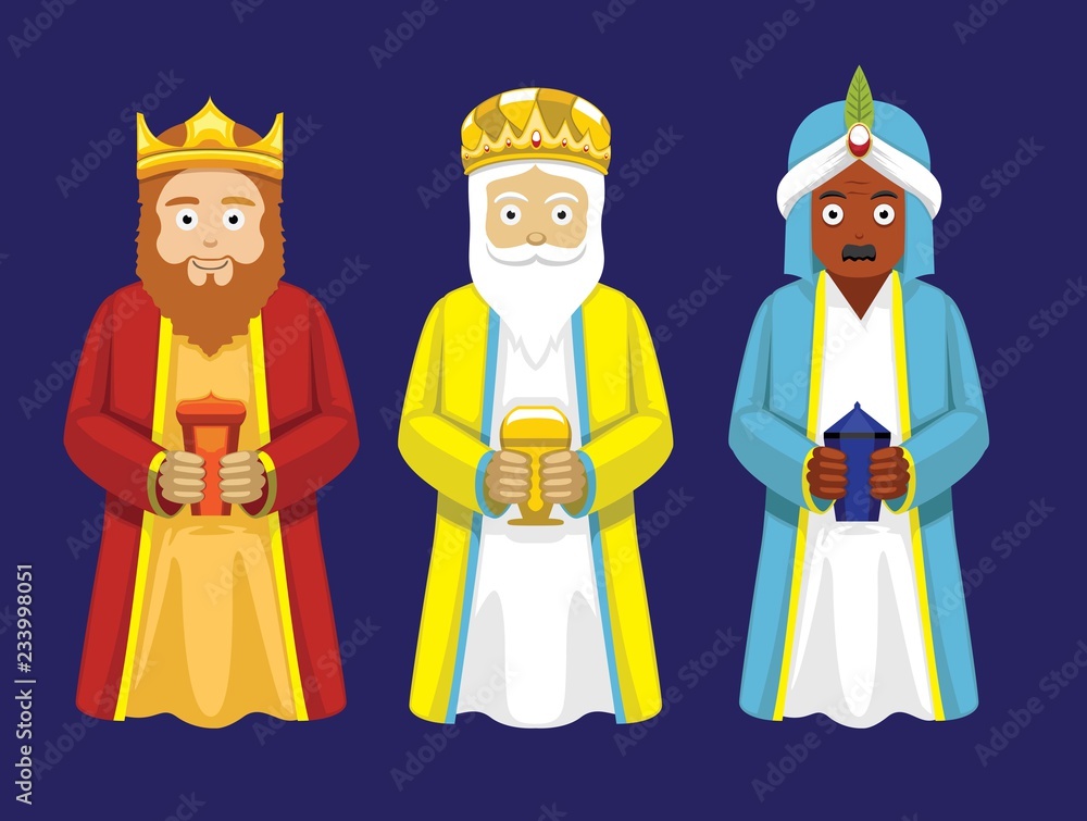 Three Wise Men Cartoon Characters Illustration Stock Vector | Adobe Stock